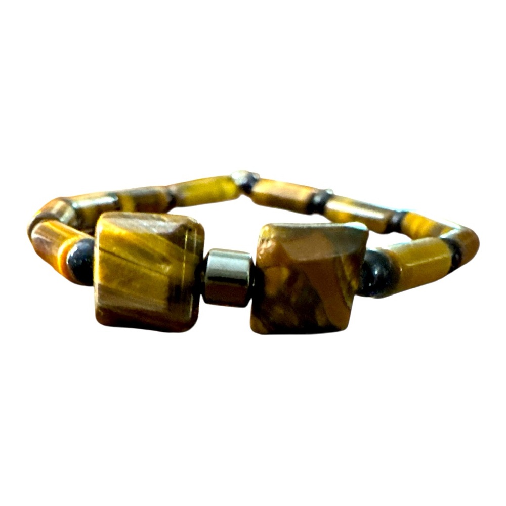 Blue Goldstone, Tigers Eye, and Hematite hand crafted stone bracelet.